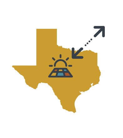 State of Texas graphic with solar panel and sun in its center.