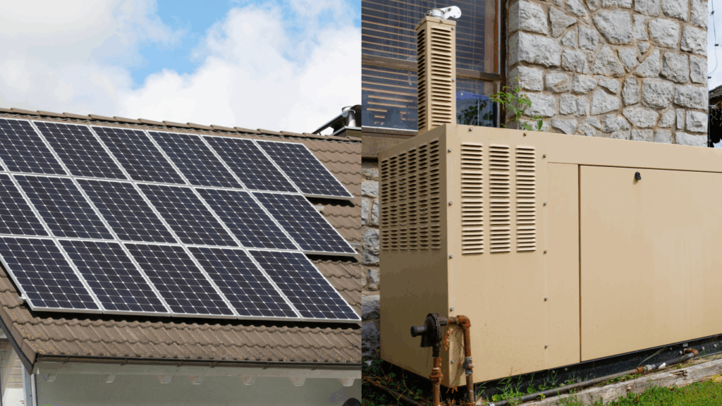 Rooftop solar panels and a home generator.