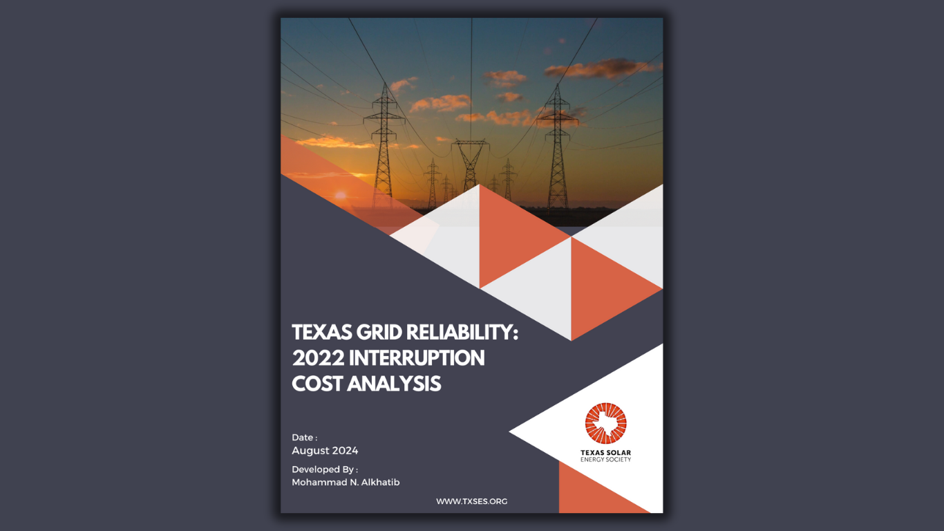 Cover for TXSES Report "Texas Grid Reliability: 2022 Interruption Cost Analysis.